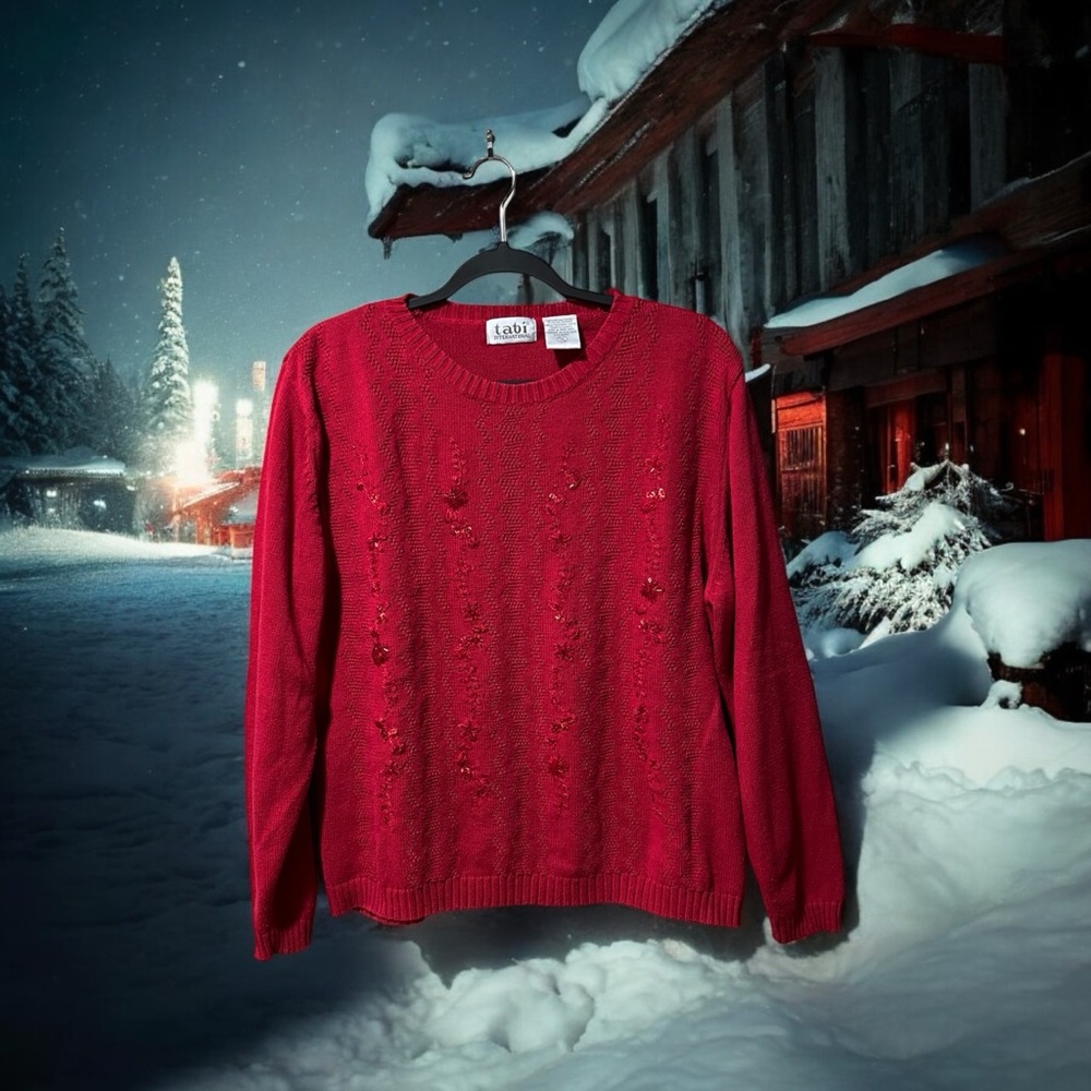 Tabi International Red Sweater with Red Bead/Sequin/Embroidery Embellishment